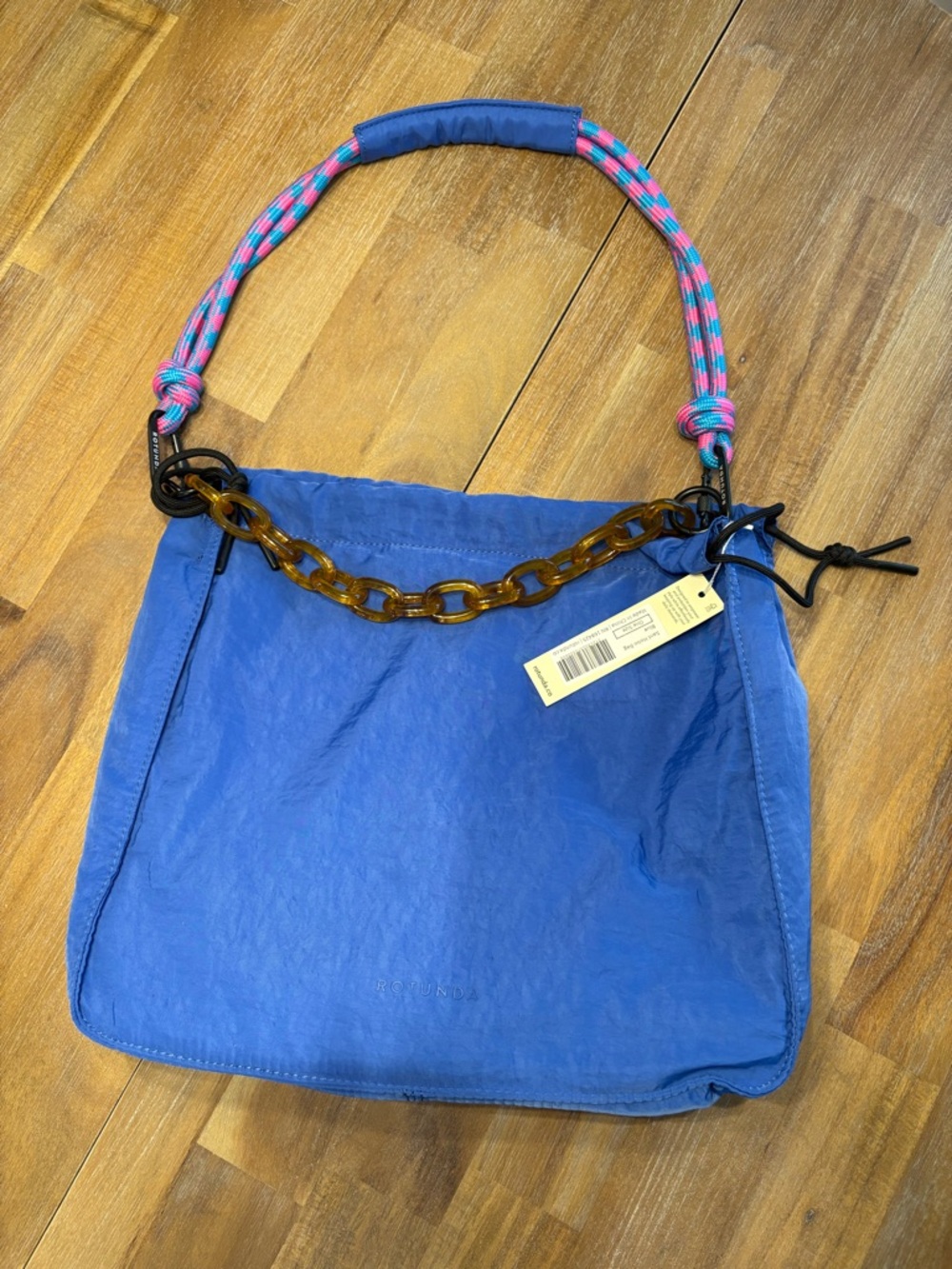 Rotunda Blue Nylon Shoulder Bag with Colorful Rope Handle